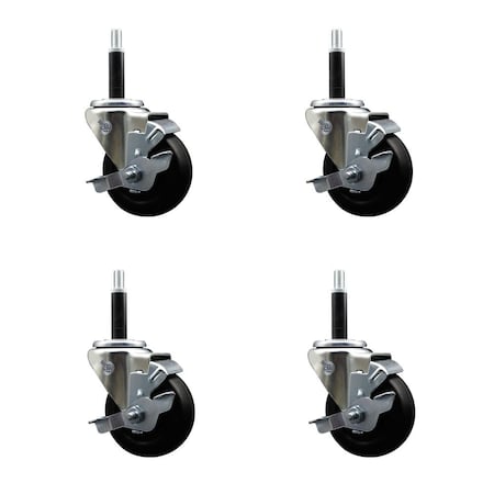 Service Caster 3.5'' Hard Rubber Swivel 3/4'' Expanding Stem Caster Set with Brake, 4PK SCC-EX20S3514-HRS-TLB-34-4